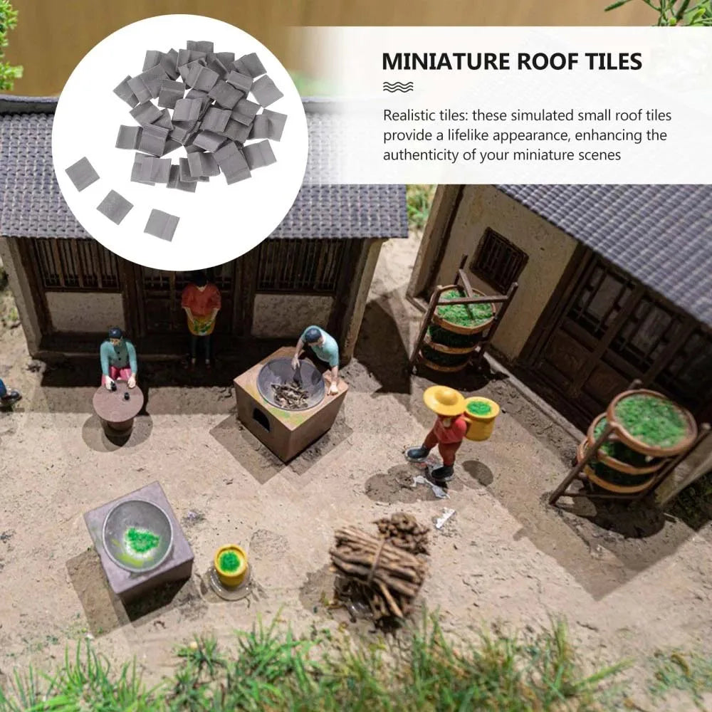 50/100pcs Mini Gray Roof Tile Model Building Clay Material,Micro Sculpture Landscape DIY Imitation Tile Model Garden Decoration Zpaxo