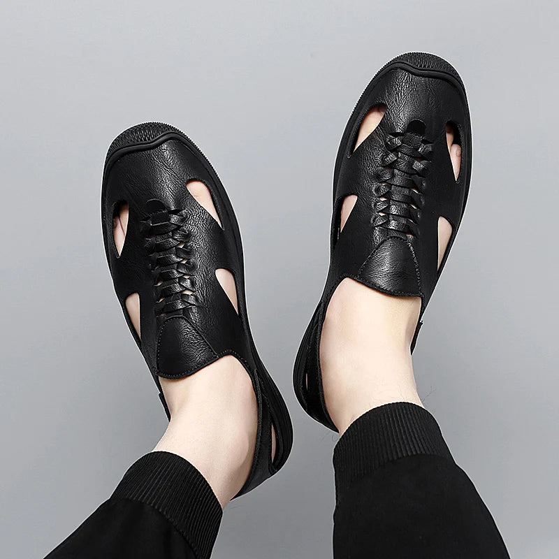 Summer Men Sandals Leather Mens Casual Shoes Outdoor Beach Roman Zpaxo