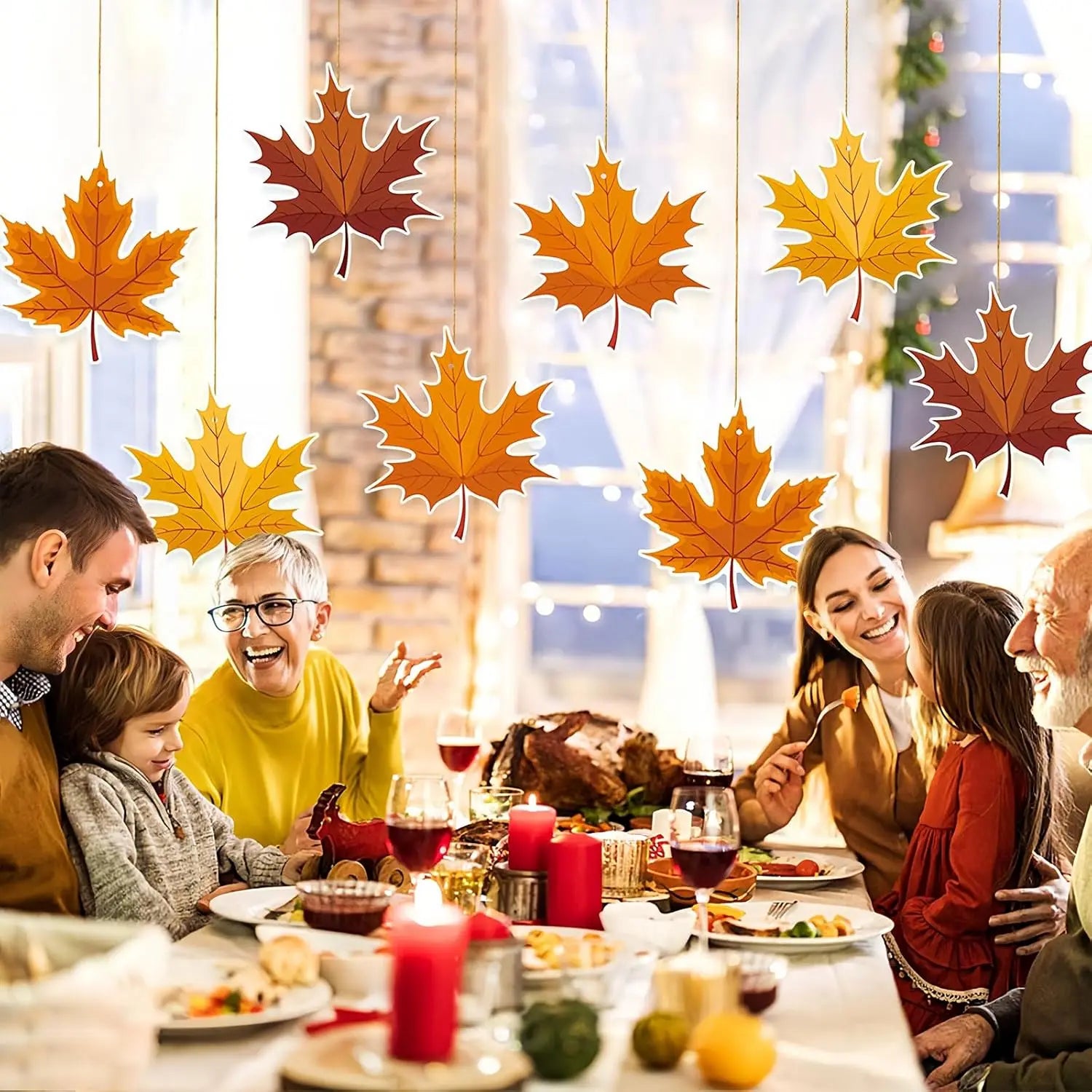 16-Pack Fall Paper Leaves Hanging Ceiling Decor | Autumn Party