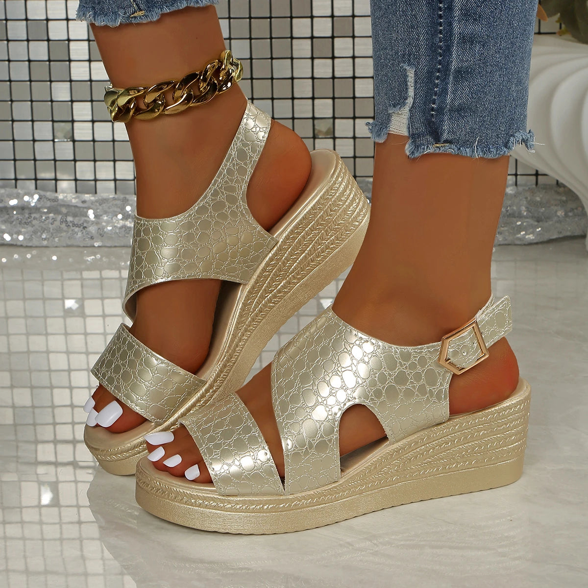 Women Sandals Wedges Ankle Buckle High Heels Shoes Peep Toe Open To Elegant Sexy Shoes for Women Summer Lightweight Sandals Zpaxo