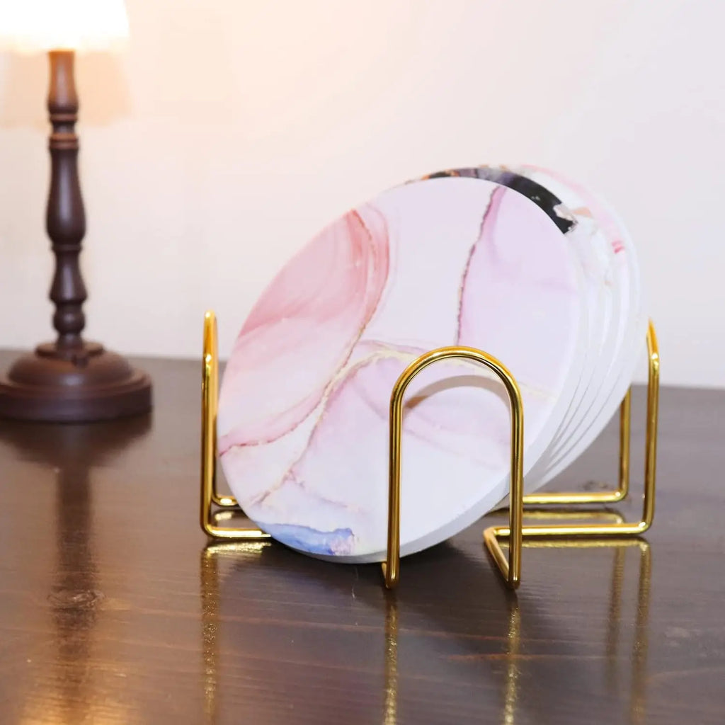 4-Pack Stainless Steel Coaster Holder Racks – Round & Square