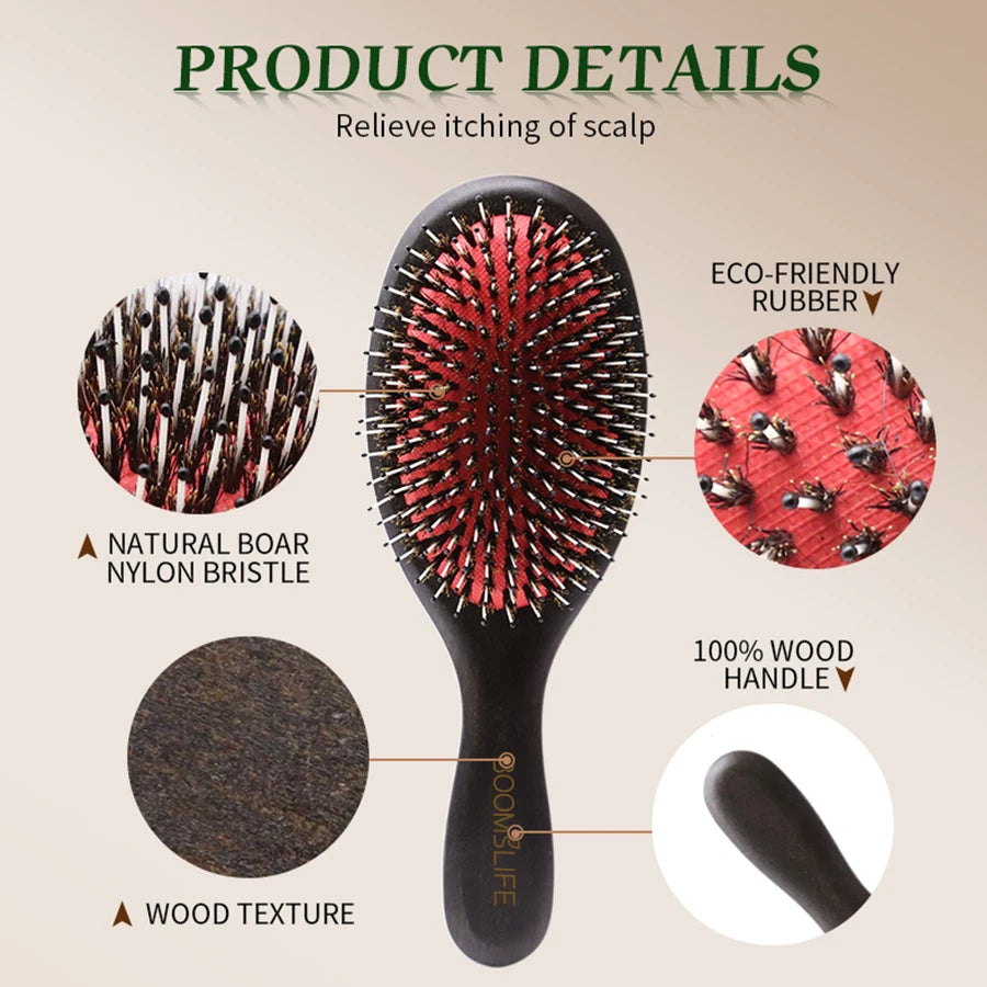 BOOMSLIFE Custom Name Soft Boar Mix Nylon Hair Brush For Women Hair Wood Comb Head Scalp Massage Hairbrush Brosse Cheveux Femme Zpaxo