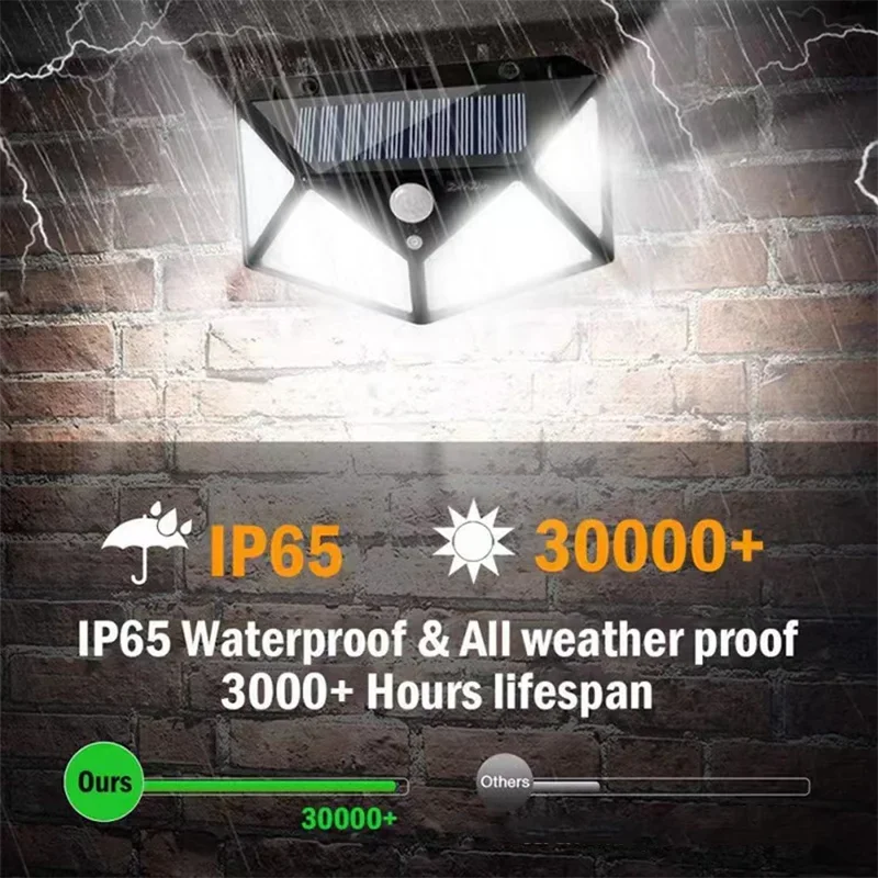 100 LED Solar Wall Light Outdoor PIR Motion Sensor Garden Lamp