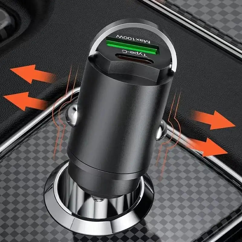 100W Car Charger Type USB C Dual Port Fast Charging For iPhone Samsung Huawei Xiaomi Pull Ring Socket Cigarette Lighter Charger Zpaxo