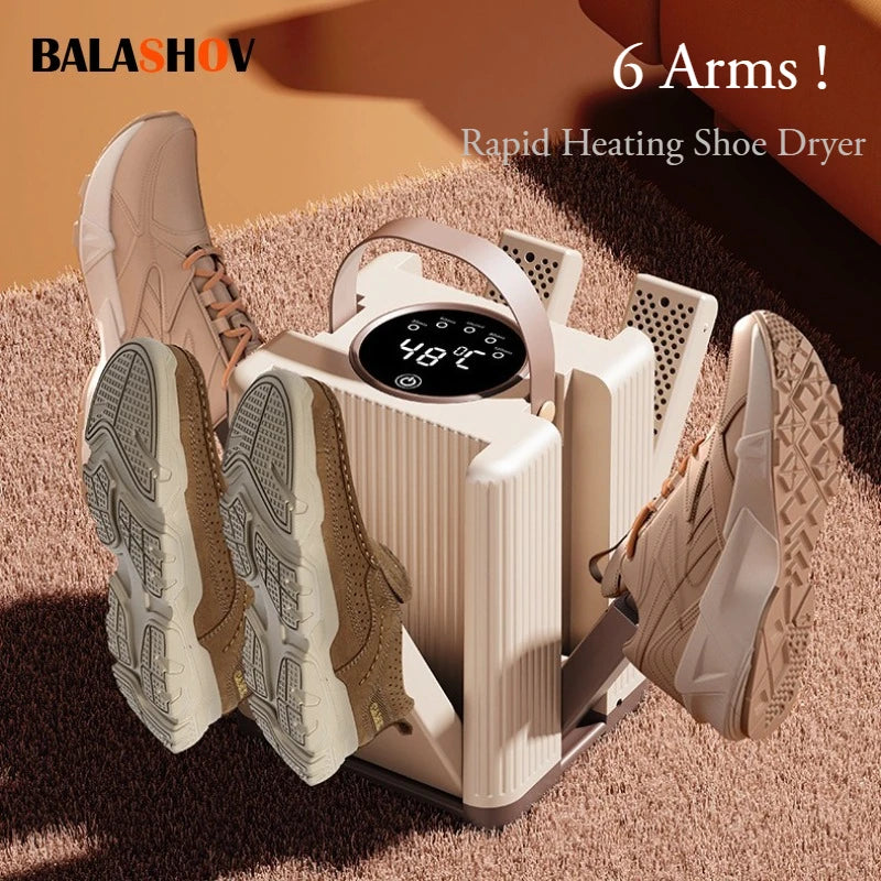 Six-Arm Foldable Shoe Dryer Electric Shoe and Boot Dryer Timing Control Household Shoe Warmer Portable Heater For Socks Boots Zpaxo