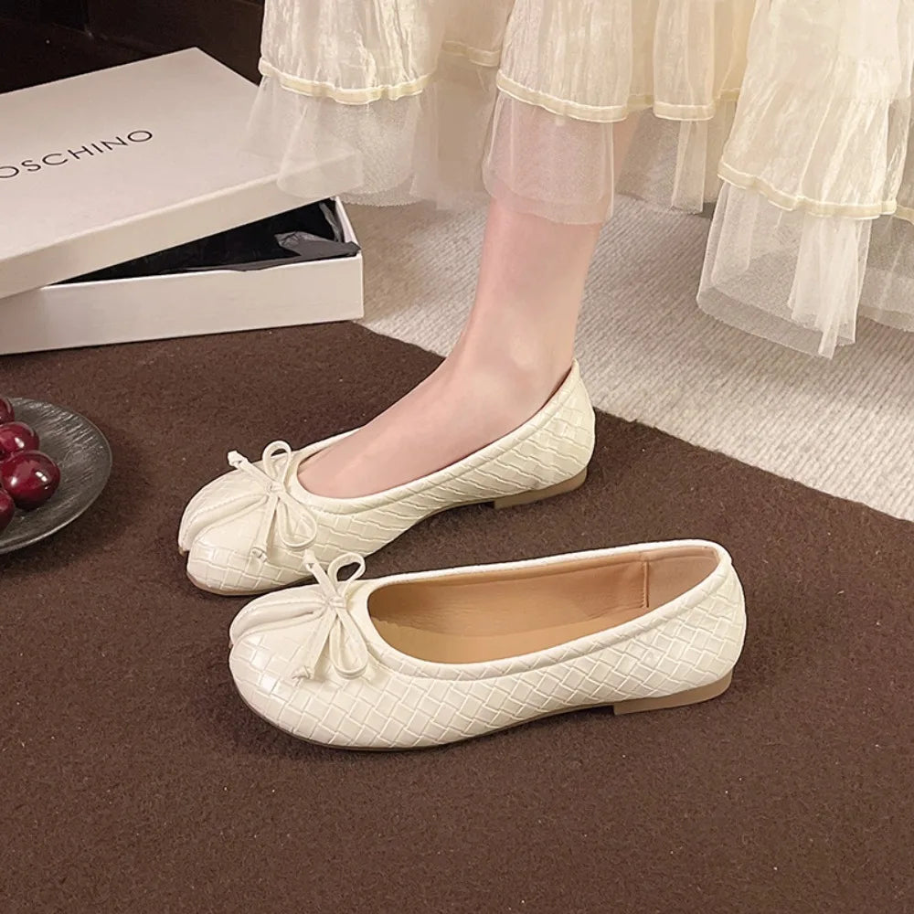 Korean Women's Split-toe Loafers Shallow Cut Ballet Flat Slip-ons