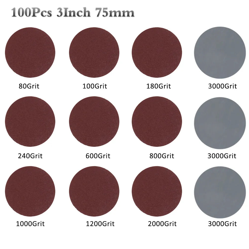80-3000 Grit Sandpaper 100PCS Sander Disc Sanding Discs 3 Inch Cutting Dis Backer Set For Polishing Cleaning Abrasive Tool Clean Zpaxo
