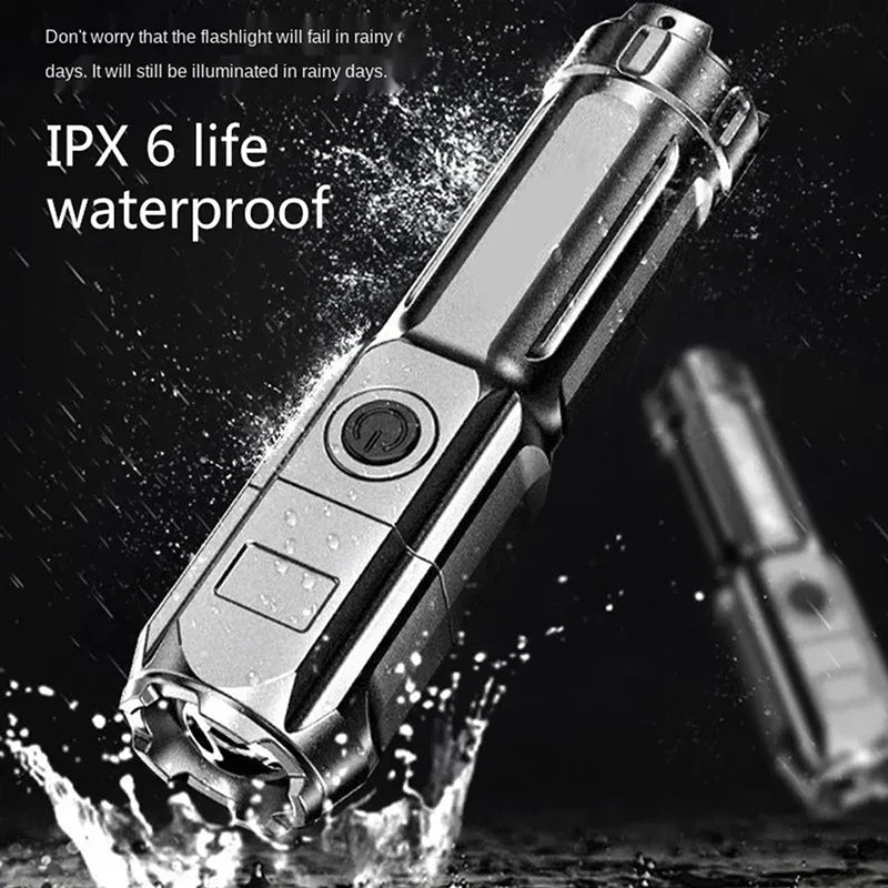Rechargeable Zoomable LED Flashlight – IPX6 Waterproof Torch