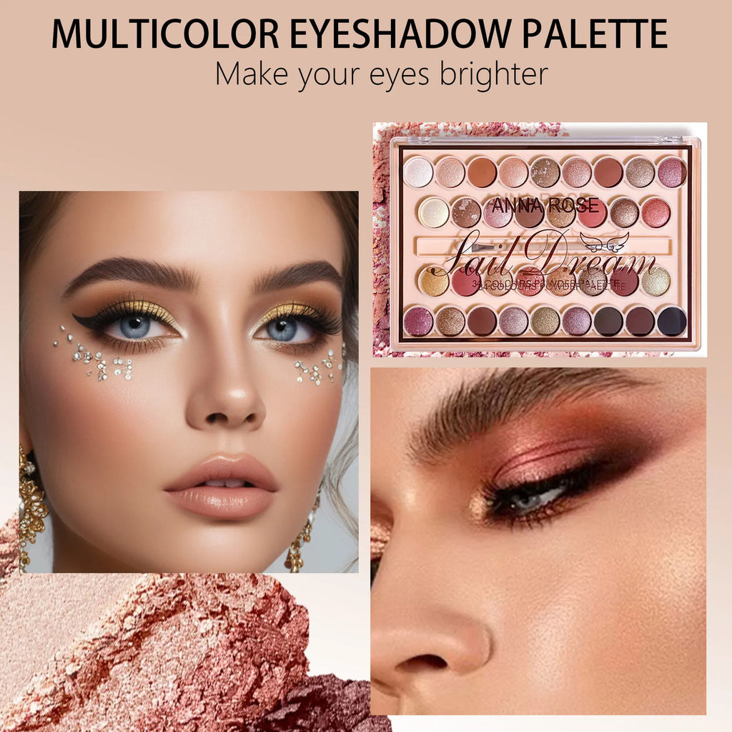 34 color eyeshadow palette with brush, matte shimmer Multicolor, High paint waterproof and Sweat resistant, Music Festival Hallo Zpaxo
