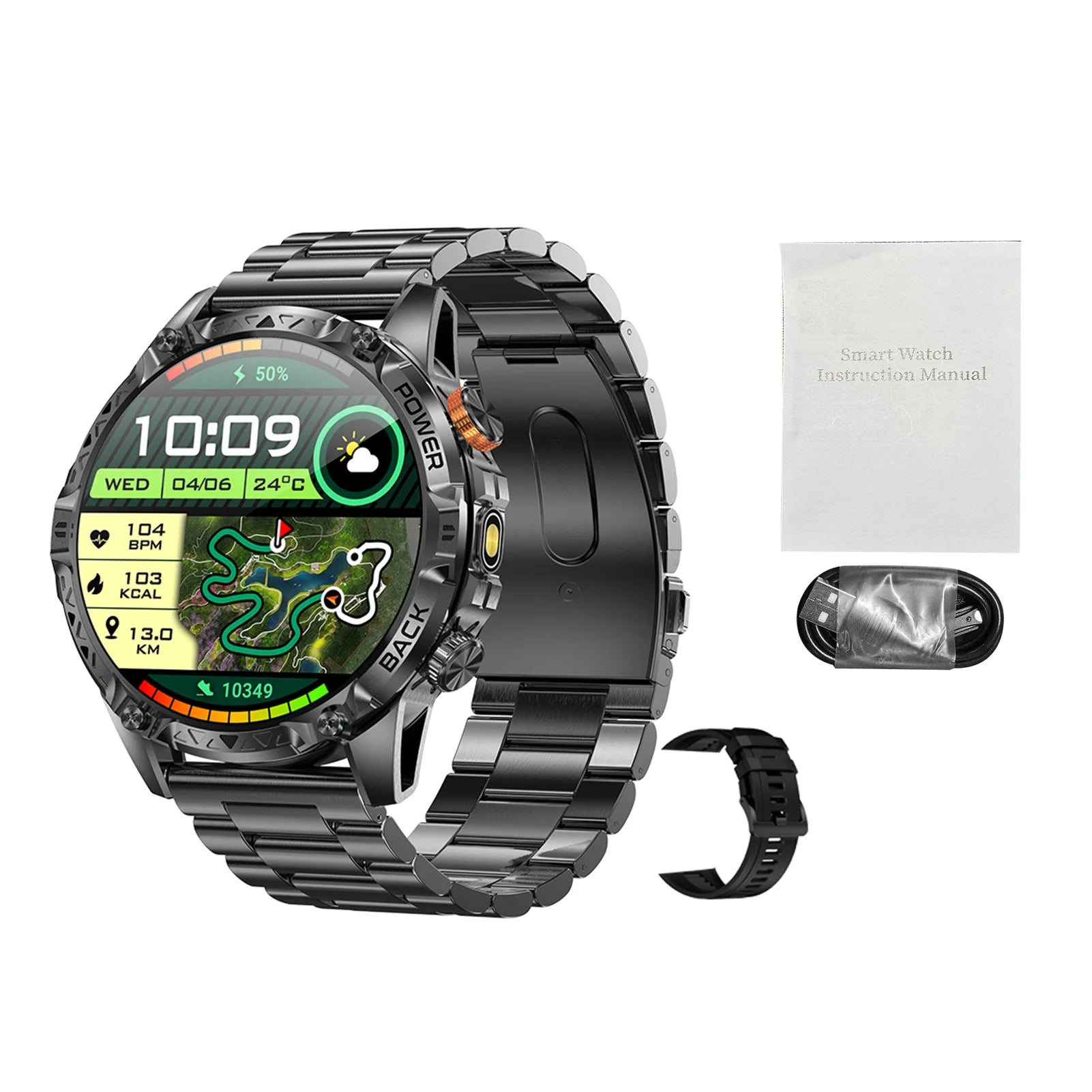 Outdoor Sports Smartwatch 1.7 Inch HD Screen 100+ Sport Modes Fitness Tracker with Health Monitoring Built-in Flashlight Zpaxo Black Steel