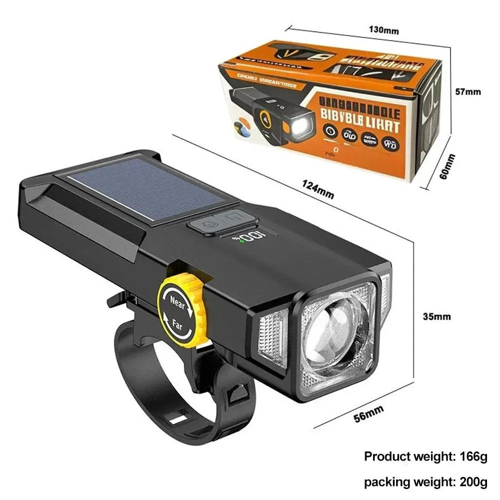 Solar Bike Front Light 1200LM USB Rechargeable MTB Headlight Bicycle Headlight Zpaxo