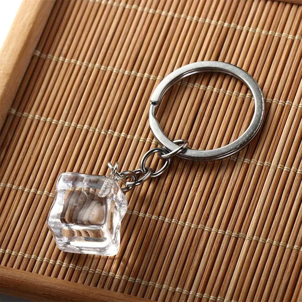 3D Ice Cube Ice Cube Acrylic Pendant Transparent Stereoscopic 3D Geometric Ice Keychain Fashion Acrylic Alloy Charms Gifts Zpaxo