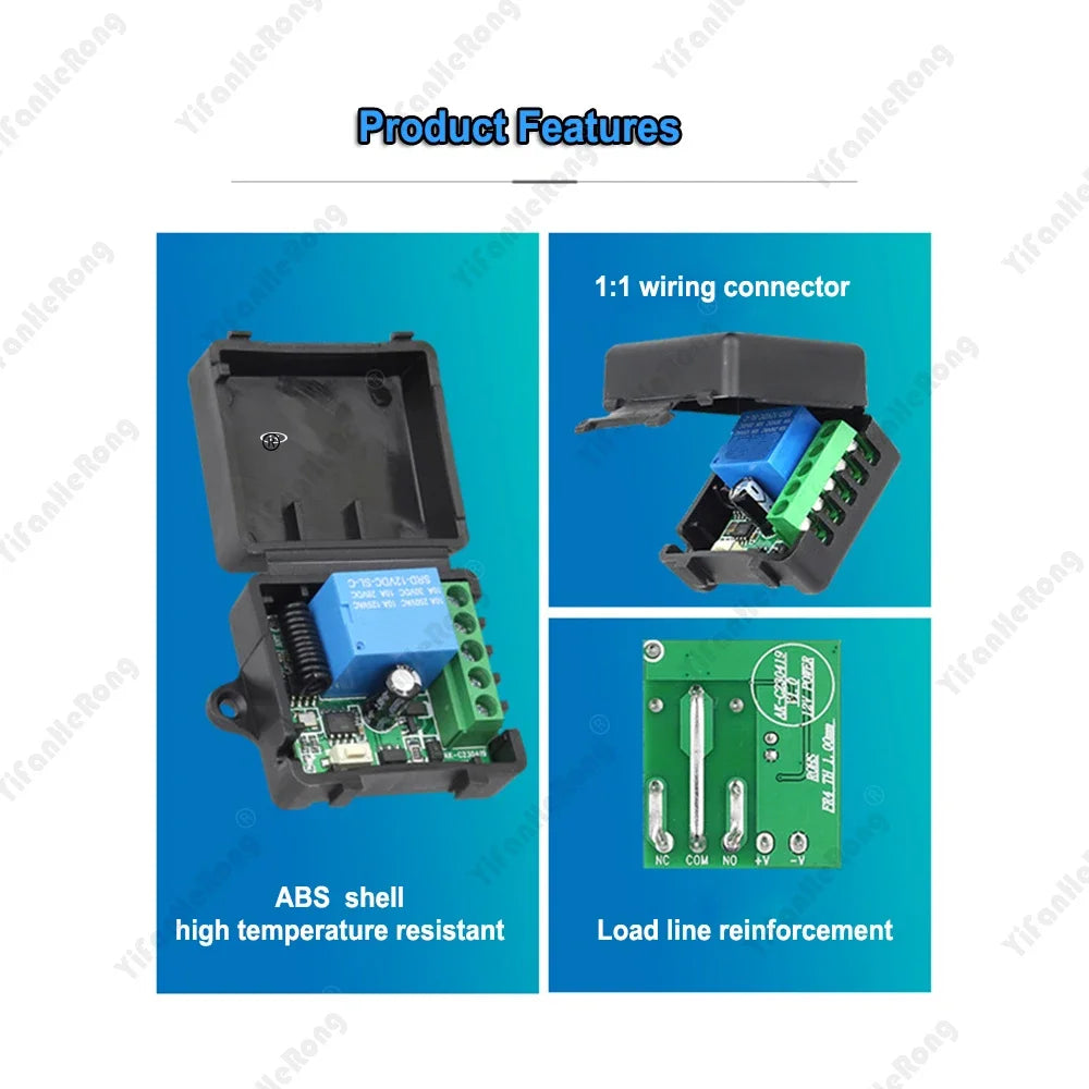 DC 12V 1CH Relay Receiver Module AB/ON 2 Buttons Wireless Remote Control Switch 433 Mhz RF Transmitter Electronic Lock Control Zpaxo