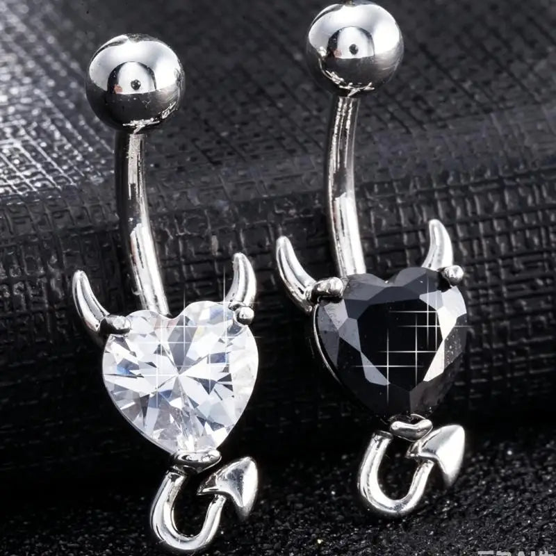 Steel Belly Button Ring Heart Cubic Zirconia Cute Devil Design Daily Zpaxo
