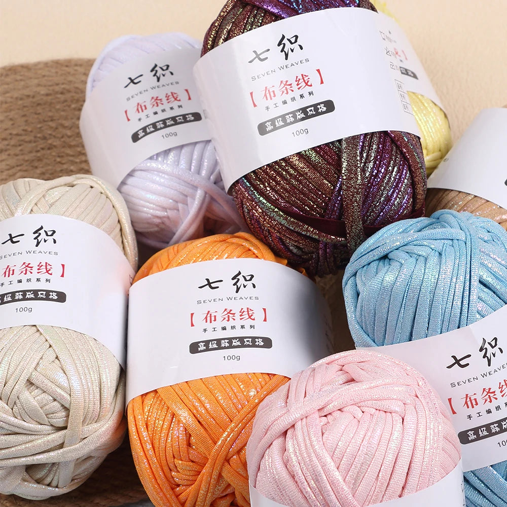 100g/Roll Metallic Crochet Yarn Imitation Leather Shiny Crochet Yarn Fabric Yarn for Knitting T-Shirt Bag Craft Zpaxo