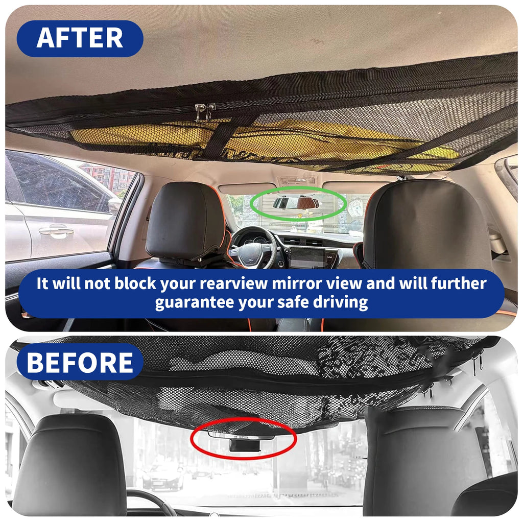 Triangular Ceiling Storage Net Double-Layer Mesh Net Anti-Fall SUV Roof Organizer Adjustable Car Interior Cargo Storage Bag 2024 Zpaxo