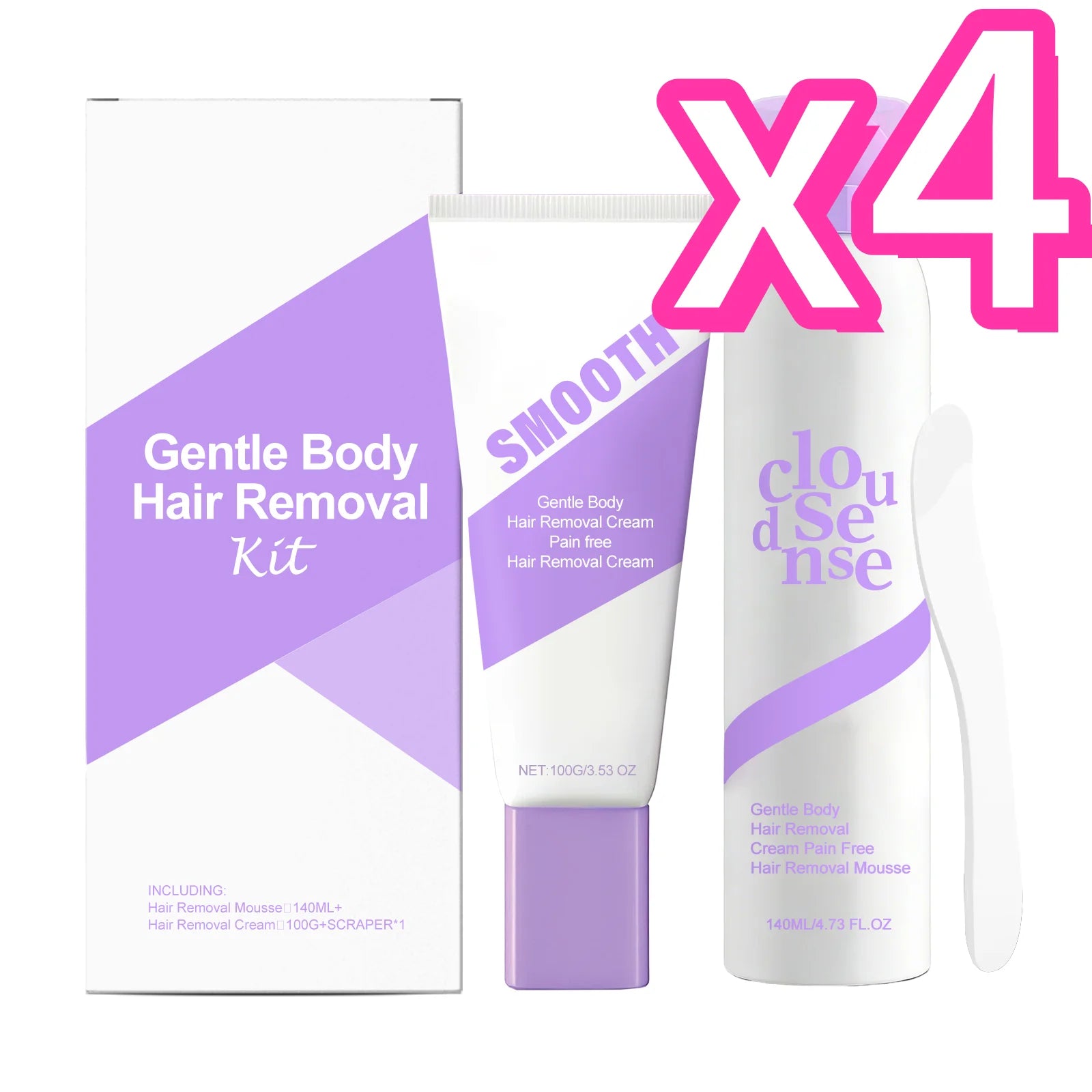 3-in-1 Painless Body Hair Removal Kit – Cream, Mousse & Scraper Hair Removal Kit Zpaxo 4 Set