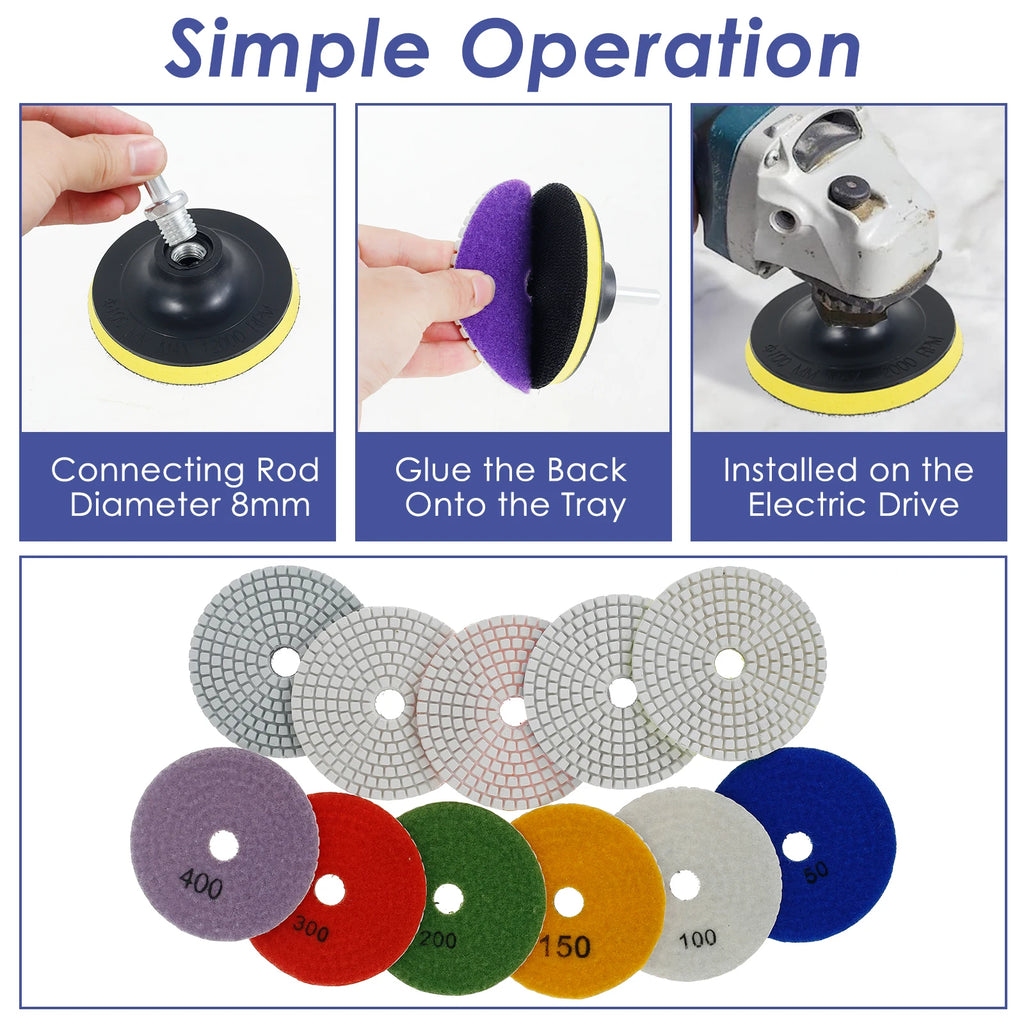 10-16pcs 4 inch Diamond Polishing Pads Kit Wet/Dry Buff Disc Abrasive Grinding Discs Set for Granite Concrete Glass Polishing Zpaxo
