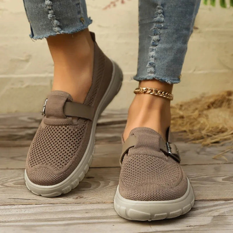 Women's Mesh Fabric Breathable Comfortable Vintage Wedge Mid Heel Zpaxo
