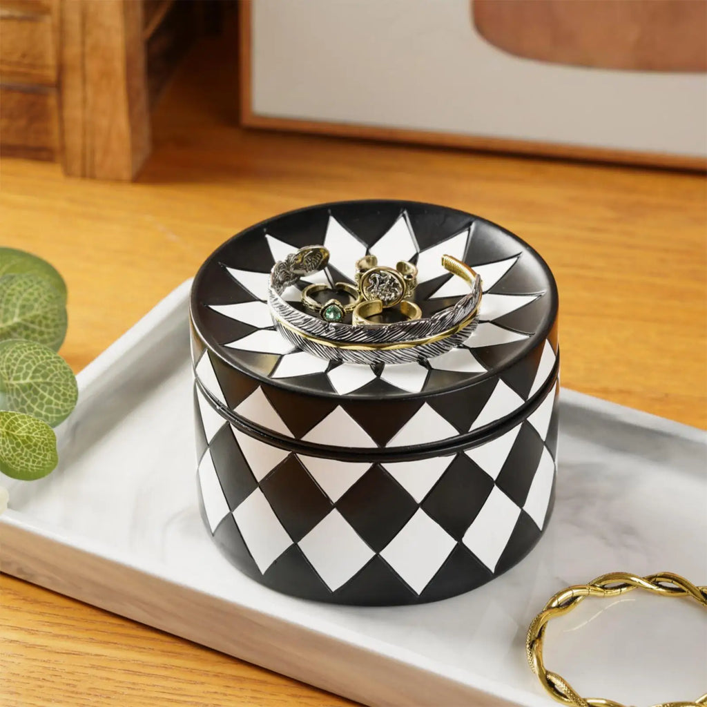 Decorative Jewelry Box Display Tray Lid Black White Checkered