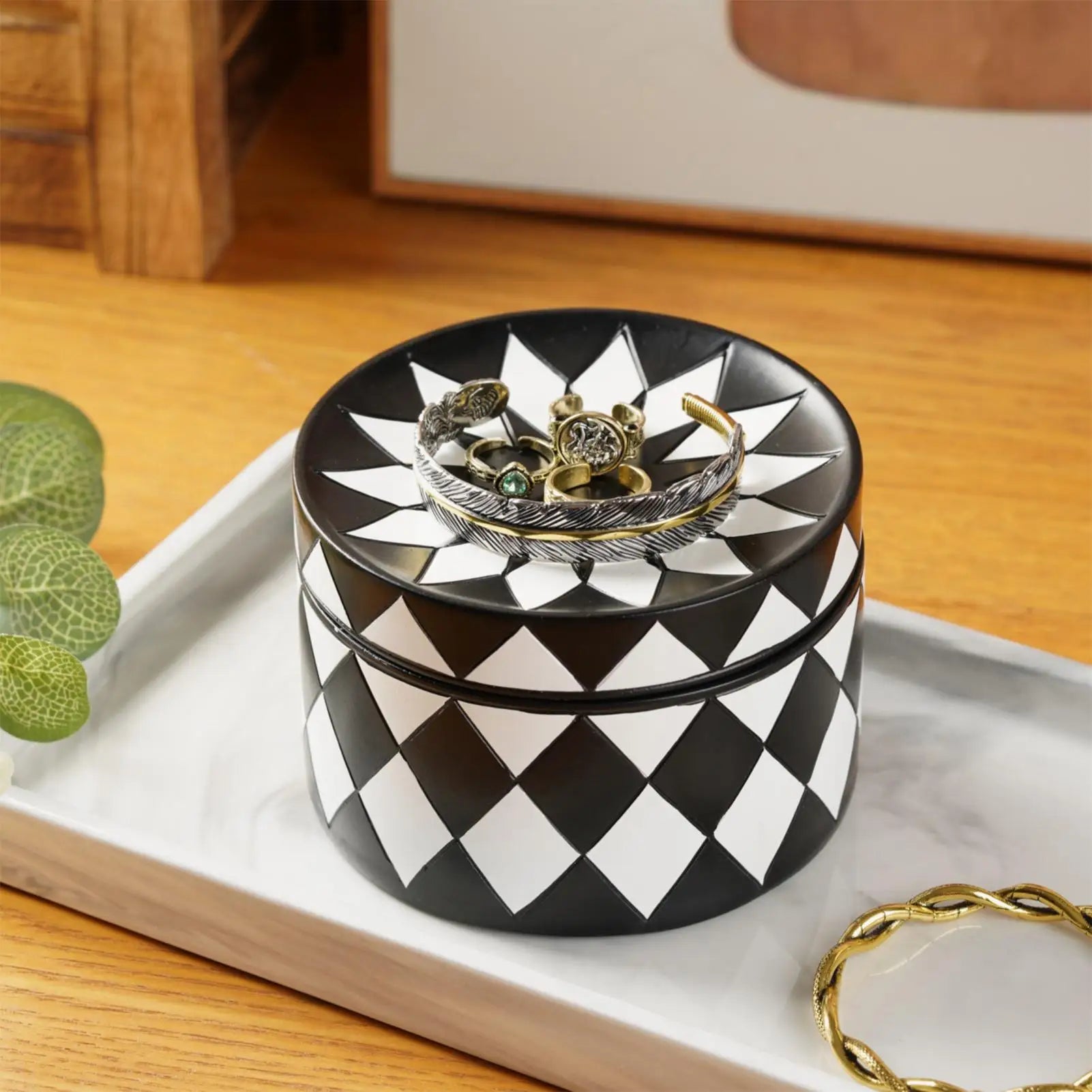 Decorative Jewelry Box Display Tray Lid Black White Checkered