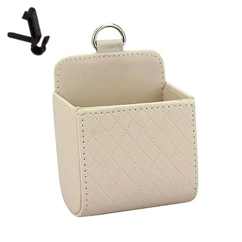 Car Air Vent Organizer Bag – Leather Dashboard Storage Box Car Vent Organizer Zpaxo Beige