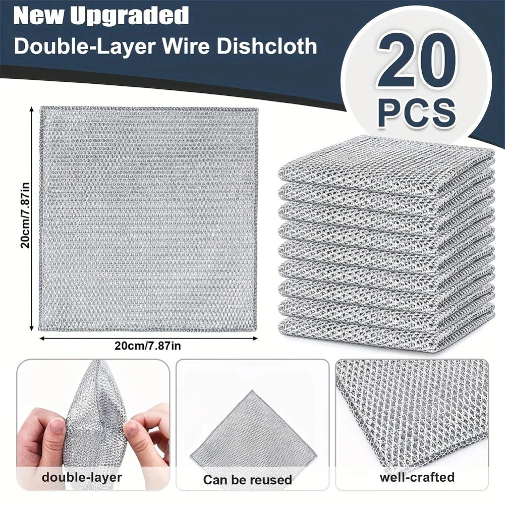 20-5pcs Thickened Steel Wire Cleaning Cloth Non-Scratch Double-layer Iron Microfiber Mesh Dishrag Washing Pot Rags Kitchen Towel Zpaxo