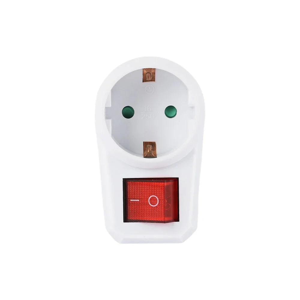 EU Plug Adapter with Switch & Neon Light – 16A 250V European Socket EU Plug Adapter Zpaxo WHITE
