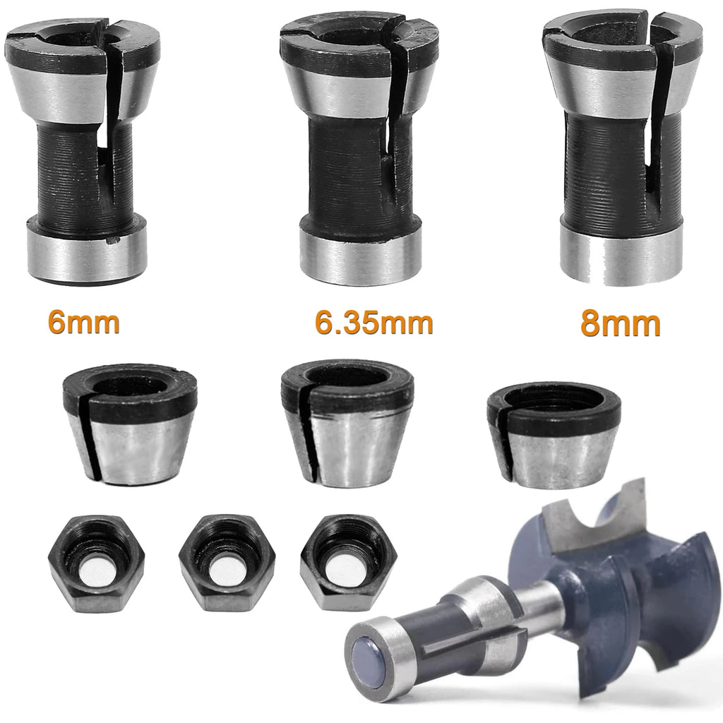 12/6PCS Router Collet Chuck 6mm 6.35mm 8mm Router Bit Collet Chuck Clamping Adapter for Woodworking CNC Engraving Trimming Carvi Zpaxo