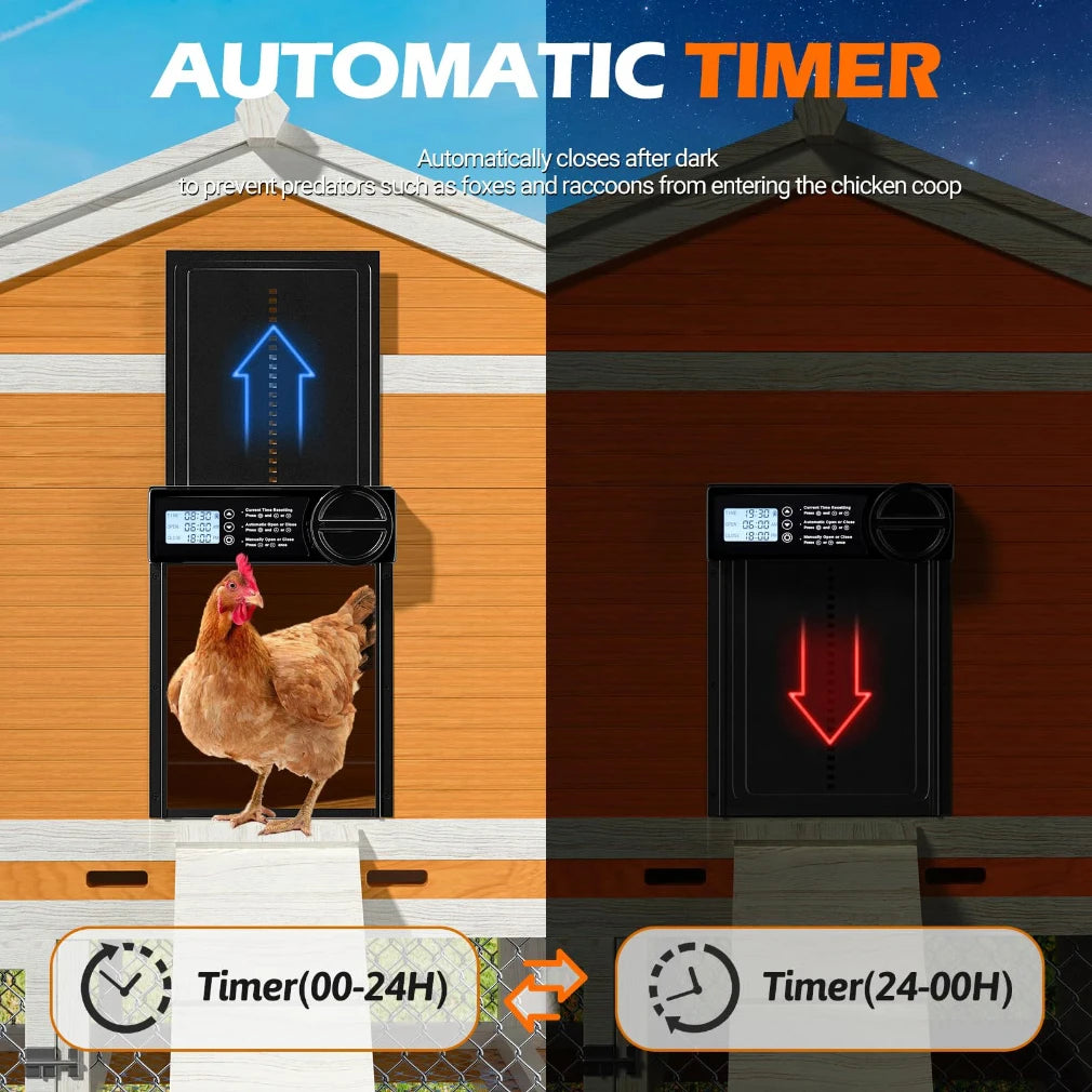 Automatic Chicken Coop Door Auto Duck Door Battery Powered Electric Chicken Coop Door with Timer & Manual Control LED Screen Zpaxo
