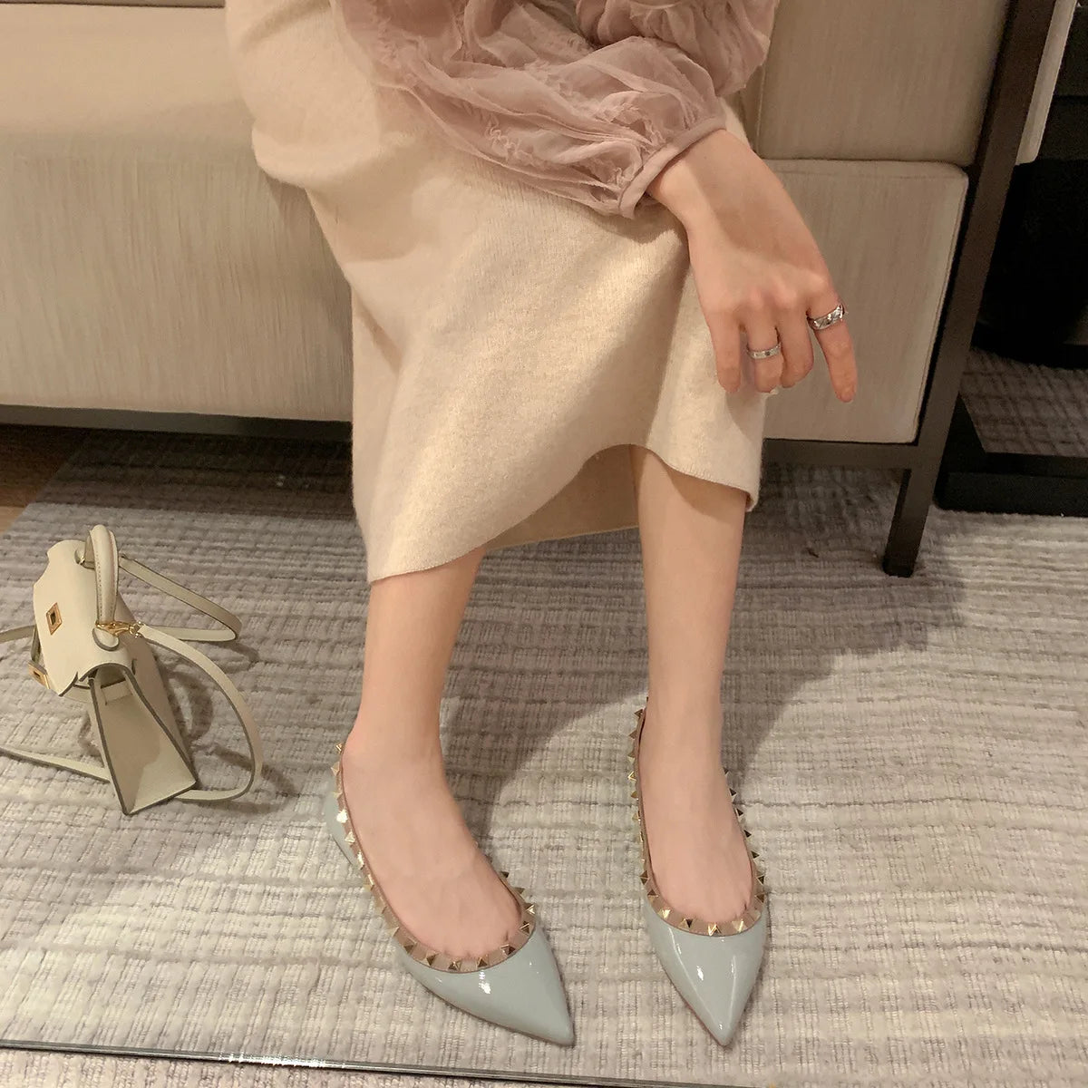 Flat Shoes Women's Spring and Autumn 2025 New Pointed Toe Shallow Mouth Rivet Flat Shoes Women's Plus Size Women's Shoes loafers Zpaxo