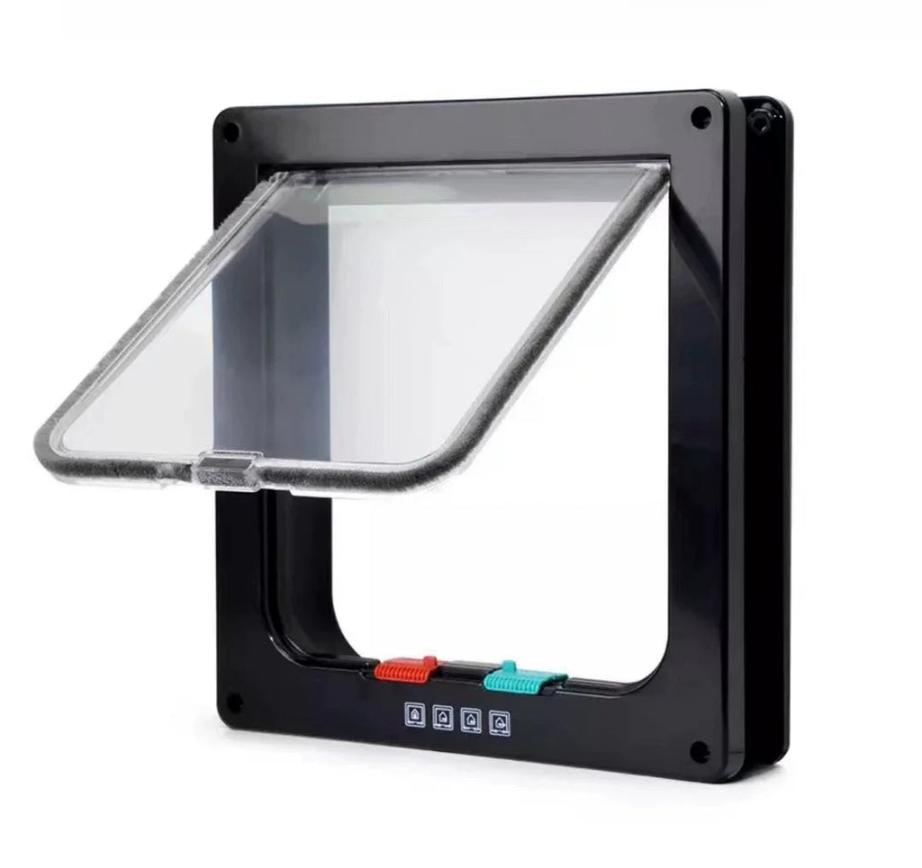 L/XL Cat Flap Door with 4 Way Lock Security Flap Door for Dog Cat Kitten Small Pet Gate Door Kit Cat Puppy Safety Gate Zpaxo black XL