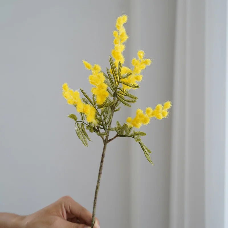 Fake Acacia Artificial Flowers Yellow Mimosa Spray Cherry Fruit