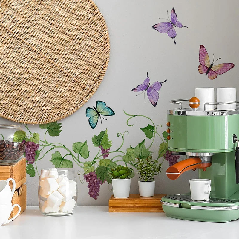 2Pcs/lot Creative Fruit Green Plants Vine Butterfly Wall Stickers Bedroom Living Room Decoration Mural Cabinet Stickers Zpaxo
