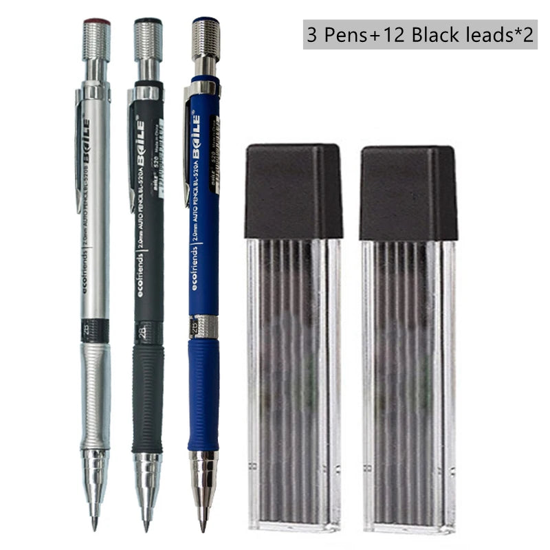 Mechanical Pencils 2B Automatic Black Lead Refills Art Drawing Pencil Zpaxo Black Pencil set B