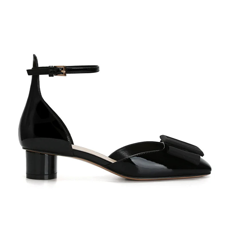 Women's Sandals Square Head Straight Belt Medium Heeled Shoes Single Shoe Diagonal Buckle Sandals Female Summer Shoes for Women Zpaxo Black 40