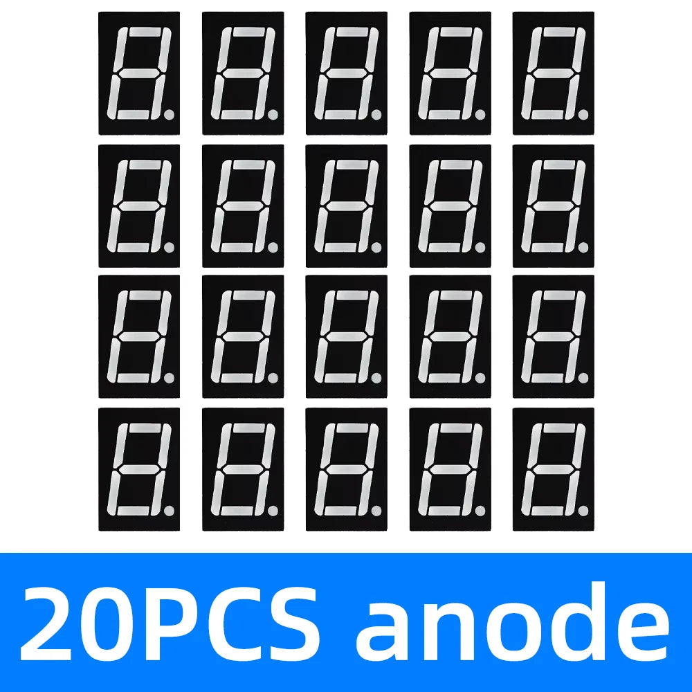 1-Digit Common Cathode 7-Segment LED Display Kit (1-20PCS), 0.56 Inch Red Digital Tube for Electronic Projects Zpaxo 20PCS anode