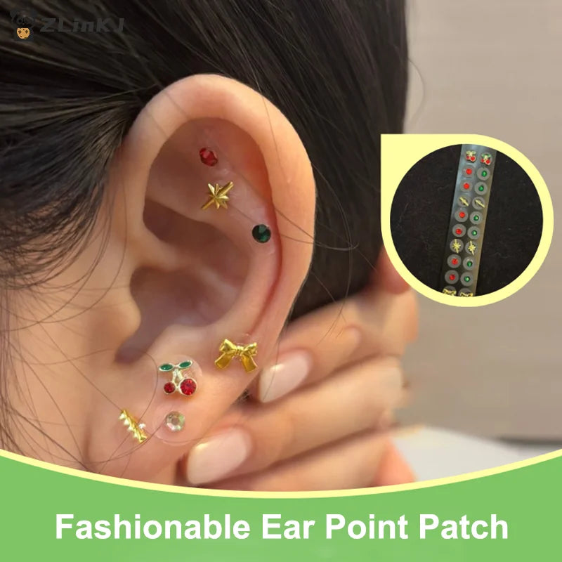 20 Patches Ear Acupuncture Stickers Bowknot Colorful Flower Rhinestones Ear Point Stickers Ear Pressure Stick Zpaxo