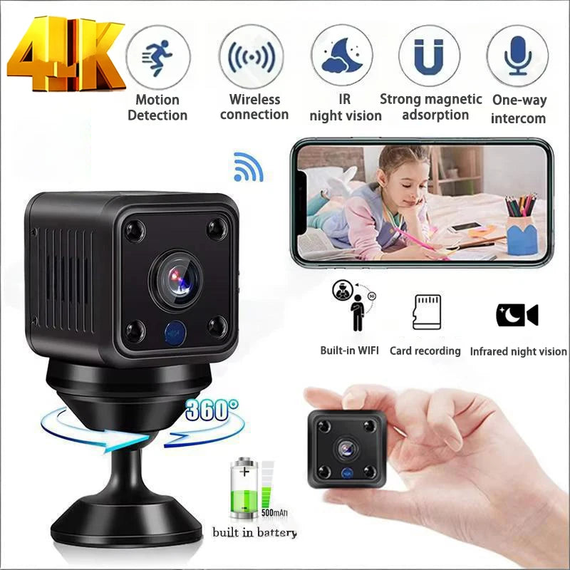 4K Mini Camera 1080P HD Wifi Remote Monitor Baby Pet Built-in Battery