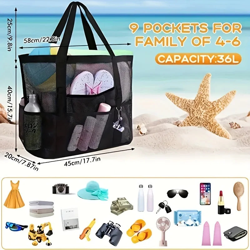 Large Capacity Mesh Beach Tote Bag Swimming Shower Fitness Travel