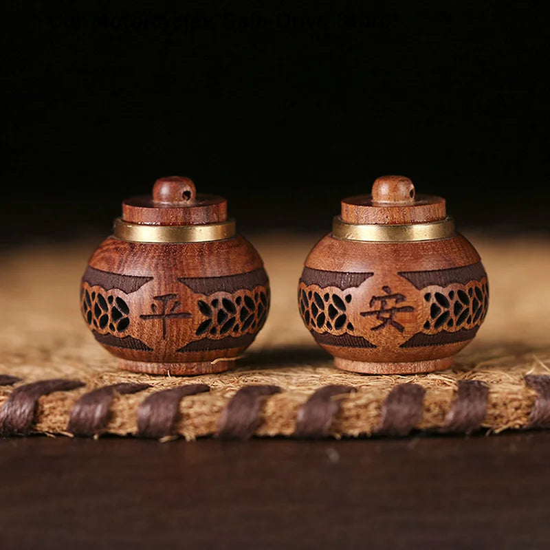 CMWood Hollow Carved Aromatherapy Bottle Mini Vase Pagoda Car Hanging