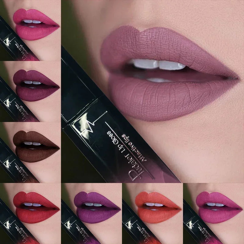 Pudaier Waterproof Lip Gloss Matte Liquid Lipstick Matte Lip Stick Cosmetics Makeup Nude Purple Black Rose Cosmetics Zpaxo