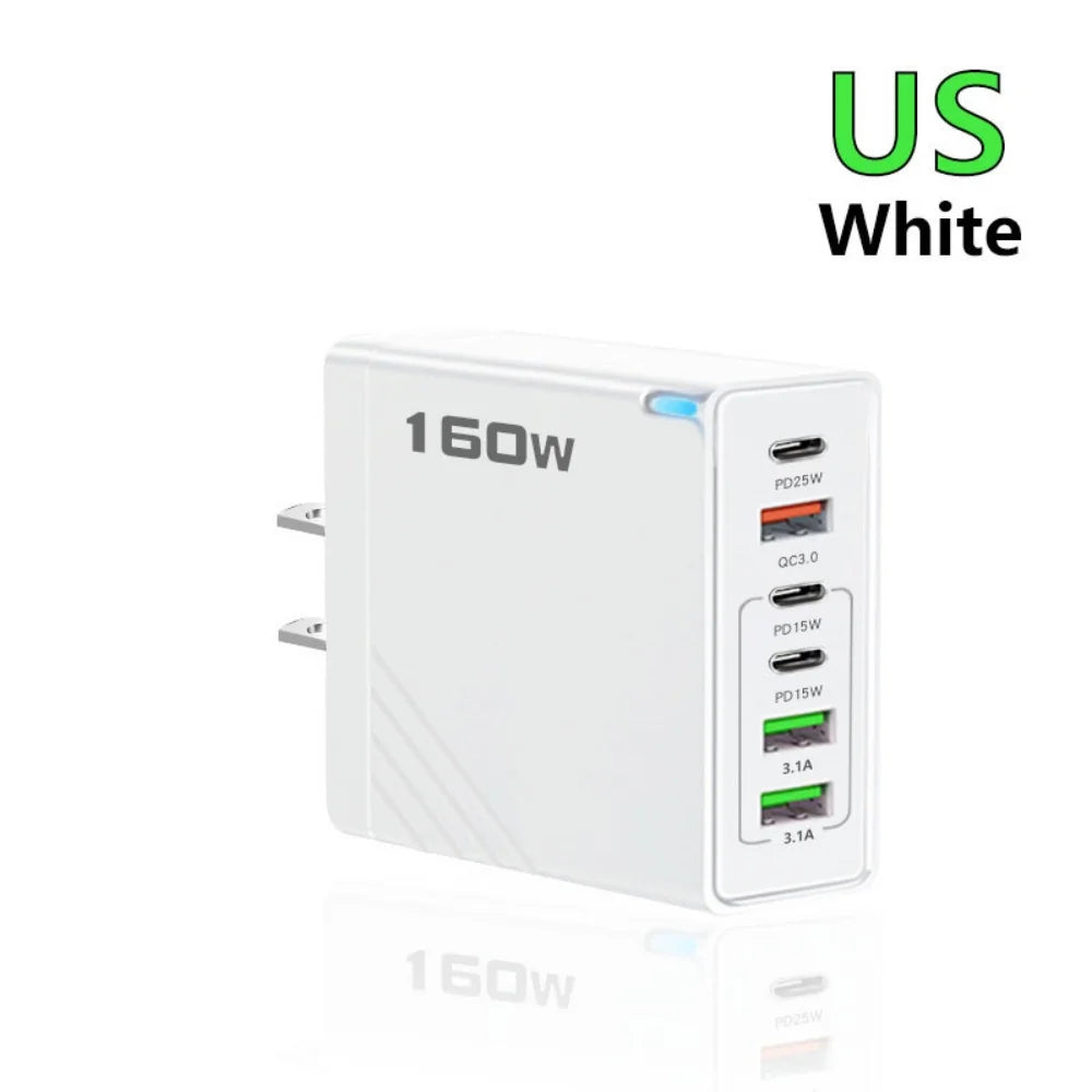 160W USB-C Multi-Port Fast Wall Charger | iPhone & Android USB-C Wall Charger Zpaxo US White