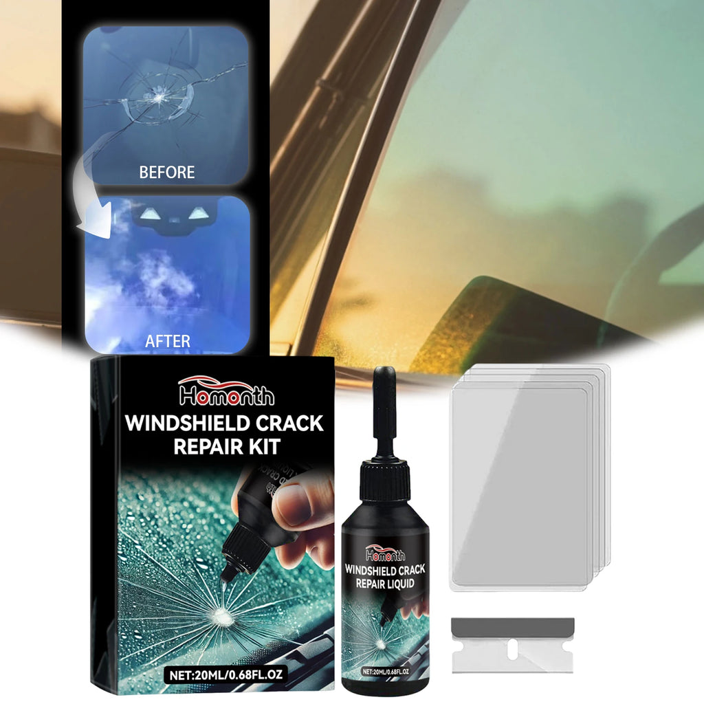 Windshield Chip Repair Kit with 1 Blade 5 Curing Films Glass Repair Liquid for Fixing Chips and Star Shaped Crack Zpaxo