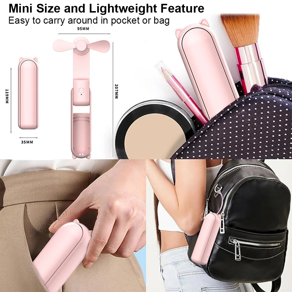 Mini Handheld Fan Portable 1 Power Bank Hanging Fans USB Rechargeable