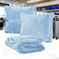 Flannel Travel Pillow Blanket 2-in-1, Double-Sided Coral Winter Warm Shawl for Airplane Office Nap, Portable Storage Embroidered Zpaxo WXT-blue-A