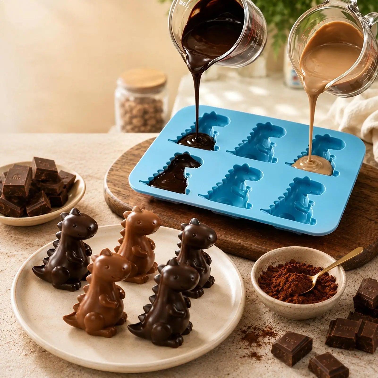 Dinosaur Ice Cube Tray 6 Cavity Easy Release Silicone Mold Large