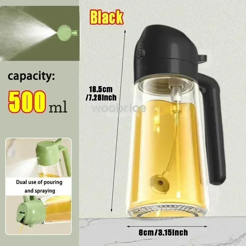 Oil Spray Kitchen Glass Oil Spray Bottle 500ml Olive Oil Sprayer Camping BBQ Kitchen Baking BBQ Picnic Kitchen Tools Zpaxo Glass-Black