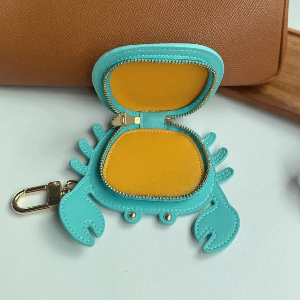 Cartoon Crab Coin Purse Keychain Cute Small Purse Crab PU Leather Pendant Zipper Backpack Hanger Earphone Bag Outdoor Zpaxo