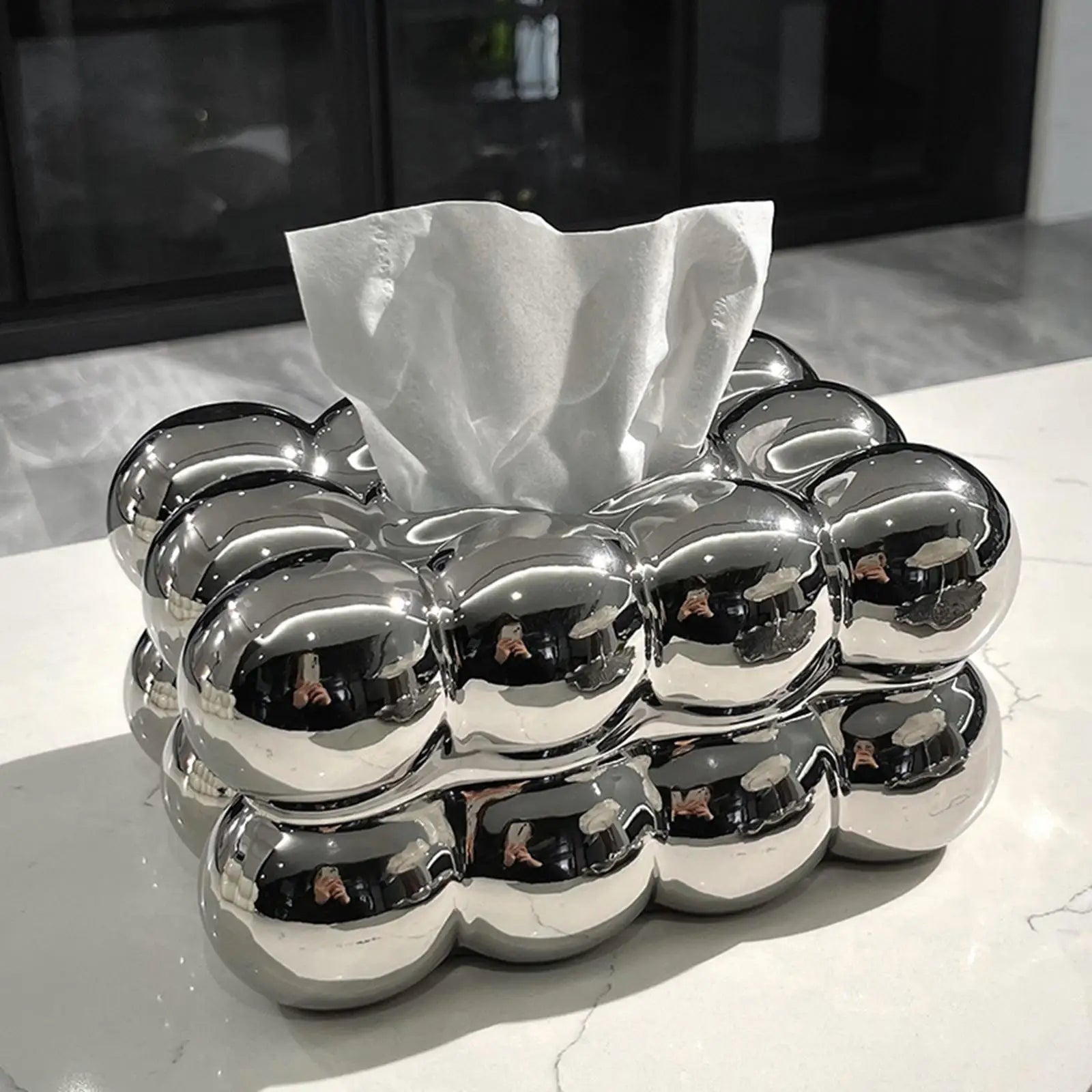 Marshmallow Tissue Box Cover – Decorative Holder for Home & Hotel Tissue Box Cover Zpaxo Silver